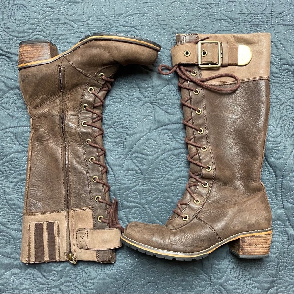Redwing womens tall lace up brown boots 6